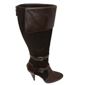 Oscar de la Renta Brown Vintage Leather/Corduroy Boots Size 39.5 US 9